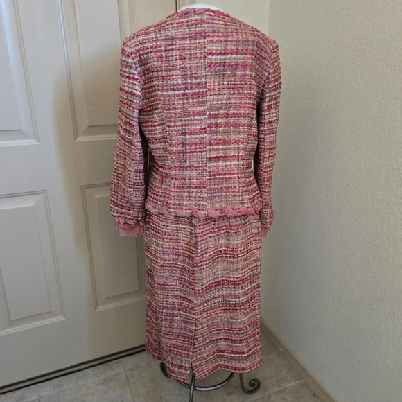 Paule Vasseur Pink Tweed 3-Piece Suit Size 44 US 12 Red Pink - Picture 7 of 9